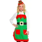 Party City Christmas Elf Fabric Apron for Teens and Adults, One Size Fits Most