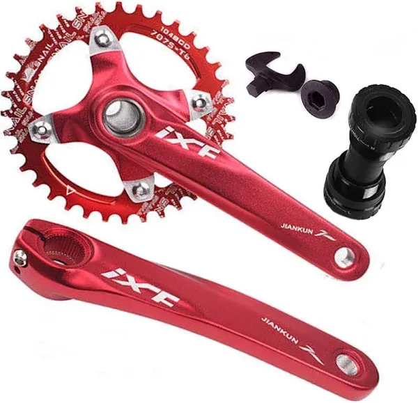 BUCKLOS IXF 104 BCD 30-52T Mountain Bike Crankset -Hollow Integrated MTB 170mm Crank Set- Aluminum Alloy Bike Crankset with Narrow Wide Tooth Chainring Bottom Bracket Bolts (Black/Red)