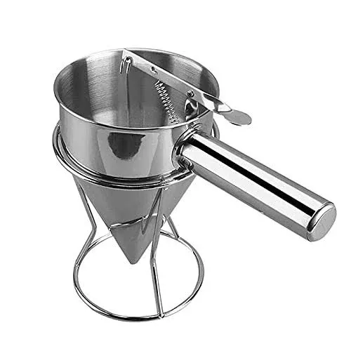 Pancake Batter Dispenser 1200ml Stainless Steel Piston Cake Dispenser Funnel with Stand, Batter Speratator for Takoyaki Baking Cake Desserts Waffles(21mm Hole)