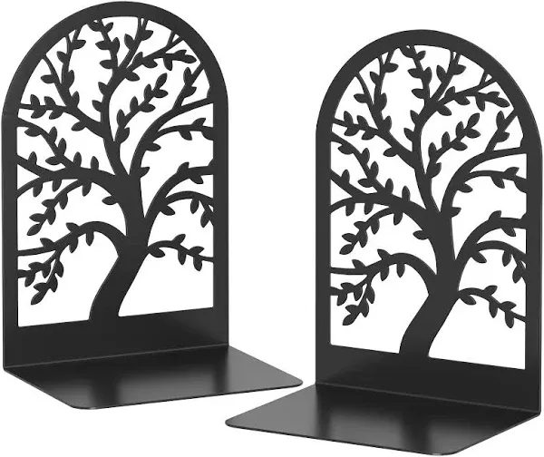 VFINE Bookends 1 Pair, Black Metal Book Ends, Bookends for Shelves, Unique Decorative Tree Book Ends for Shelves, Book Ends to Hold Books, Book Stopper, Bookend for Home Office (Style B)