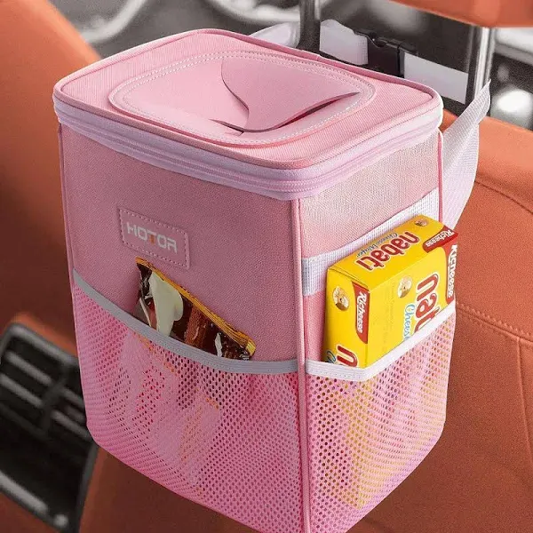 Car Trash Can with Lid and Storage Pockets, 100% Leak-Proof Car Organizer