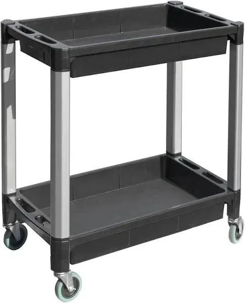 80384 Black &amp; Gray Two-Tray Utility Cart with Aluminum Legs, 4&#034; Wheels