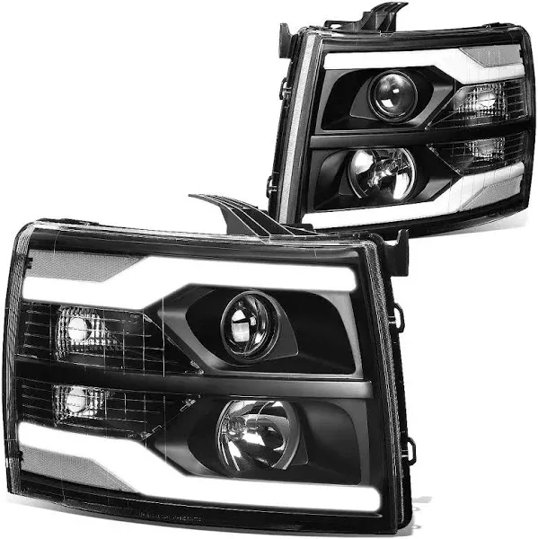 DNA Motoring HL-HPL-CSIL07-G2-BK-CL1 Dual LED Drl Projector Headlight/Lamp (for 07-14 Chevy Silverado)