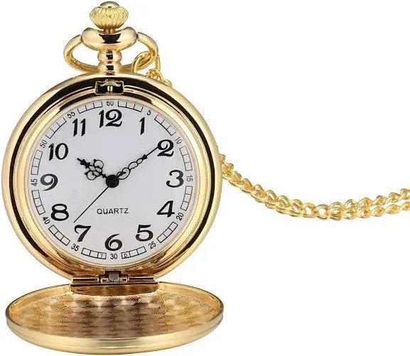 I-MART Smooth Vintage Pocket Watch with Chain (Gold)