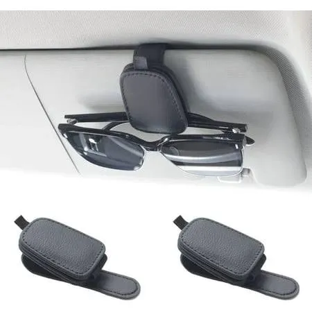 Yuoyar 2 Packs Sunglasses Holders for Car Visor Magnetic Leather Sunglasses Holder and Ticket Card Clip