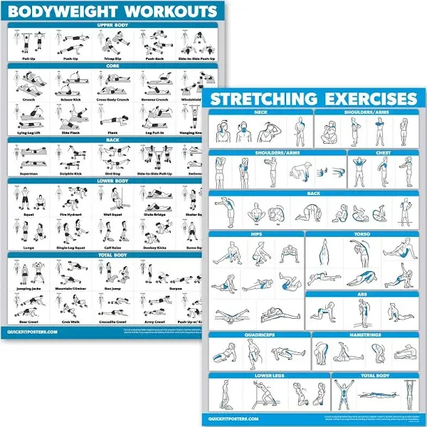 QuickFit Bodyweight Workouts and Stretching Exercise Poster Set