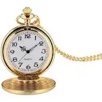 Smooth Vintage Pocket Watch with Chain (Gold)