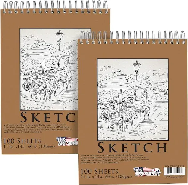 U.S. Art Supply 11" x 14" Top Spiral Bound Sketch Book Pad