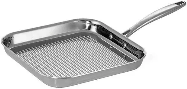 Stainless Steel Grill Pan Square Kitchen Stove Cooking Gourmet Tri-Ply Clad 11in