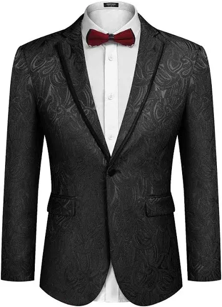 COOFANDY Men's Floral Suit Jacket Embroidered Wedding Blazer Party Dinner Tuxedo