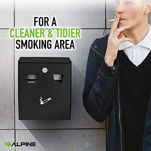 Alpine Industries All-in-One Wall Mounted Cigarette Disposal Station 490-01-BLK