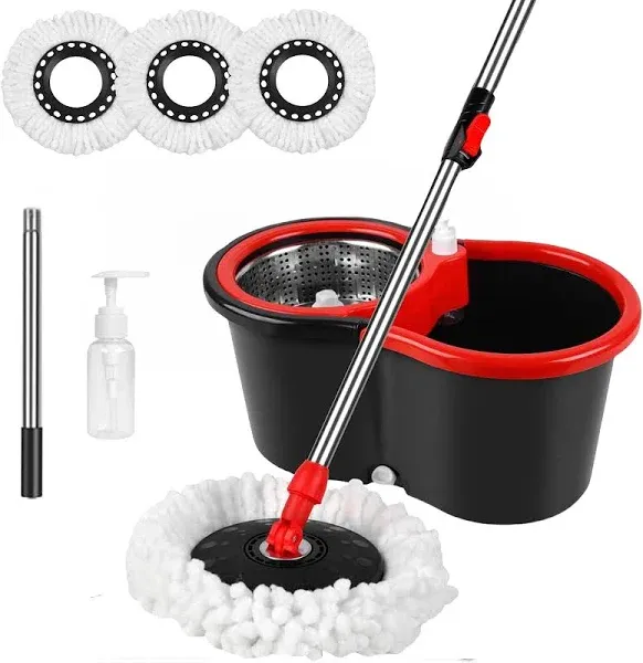 Roixeeds Spin Mop and Bucket with Wringer Set 360° Spinning Mop Bucket System with 3 Microfiber Mop Replacement Heads