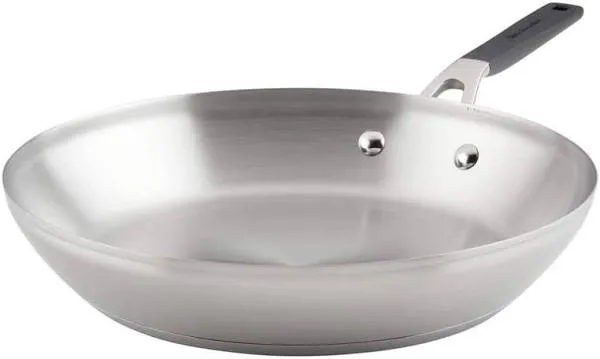 Light Silver Stainless Steel Frying Pan 12&#034; Steel Skillet 3 Ply Cookware -us