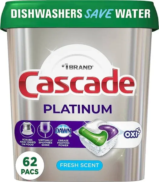 Cascade ActionPacs, Fresh Scent, 34.5 oz, 62/Bag, 3 Bags/Carton