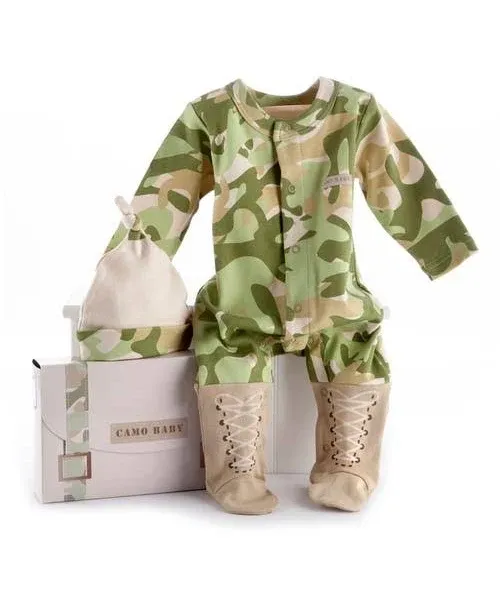 Big Dreamzzz Baby Camo 2-Piece Layette Set in Backpack Gift Box, Tan, 0-6 Months