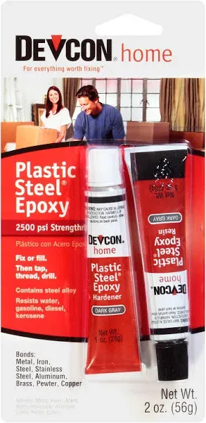 Devcon (52345-12PK) Plastic Steel Epoxy - 1 oz. 2-Part Tube, (Pack of 12) , Gray