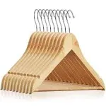 10 Wooden Suit Hangers - Premium Lotus Wood with Notches &amp; Chrome Swivel Hook 