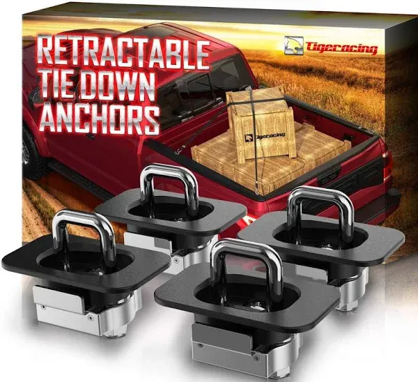 Tie Down Anchors Retractable Truck Bed Top Side D Ring Compatible with 2015-2024 F150 | 17-24 F250 & F350 Super Duty | 17-24 Raptor - 3000 LBS Capacity (of 4)