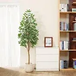 6FT Artificial Ficus Tree,Fake Tree with Natural Wood Trunk and Lifelike Leaves,Faux Silk Ficus Tree with Sturdy Plastic Nursery Pot for Indoor Outdoor Home Decor Living Room Office Garden Gift