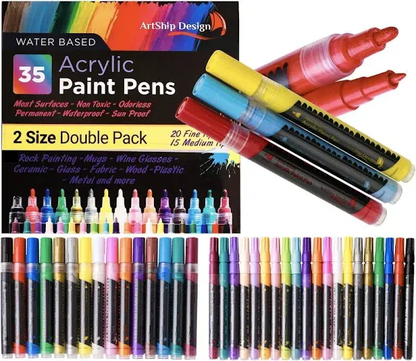 ArtShip Design 35 Premium Acrylic Paint Pens, Double Pack of Both Extra Fine and