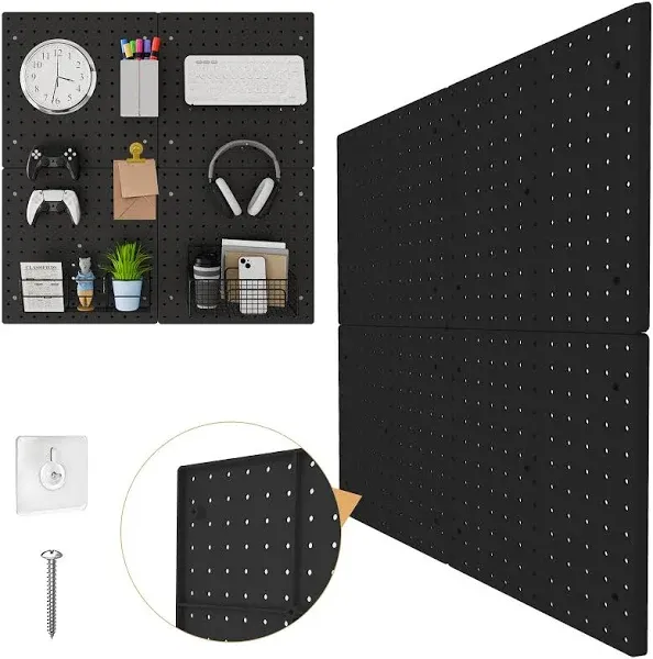 FZK PegBoard,4 Pack Peg Board,ABS Black Pegboard, 24x24inch,Pegboard Wall Organizer, Peg Boards for Walls,Plastic Pegboard,Suitable for Office Craft Room Kitchen and Item Display