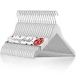 - 20 White Wooden Suit Hangers - Premium Lotus Wood with Notches &amp; Chrome Swi...