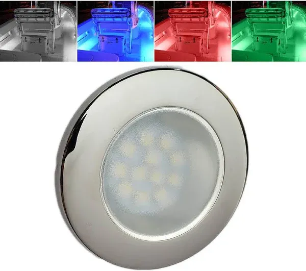 Flush Mount 2.75" RGBW Internal Driver LED Courtesy Boat Light | RV Accent | Interior Exterior Deck Transom Cockpit T Top | Waterproof IP67 (Stainless Bezel)