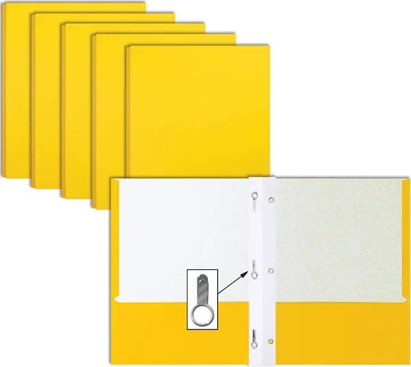 Better Office Products Yellow Paper 2 Pocket Folders with Prongs, 50 Pack, Matte Texture, Letter Size Paper Folders, 50 Pack, with 3 Metal Prong Fastener Clips, Yellow