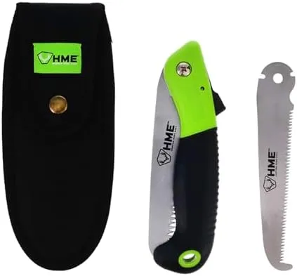 HME Folding Saw Combo Pack - Hand Saw with Hand Protector, 5" Wood Blade & 5" Bone Blade for Hunting Camping, Backpacking