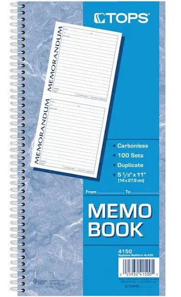 Adams 2-Part Spiral Memo Book, 5 1/4" x 11", Book Of 100 Sets