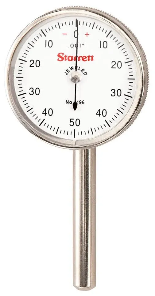 Starrett Dial Test Indicator, 196BB Universal Back Plunger, White Face