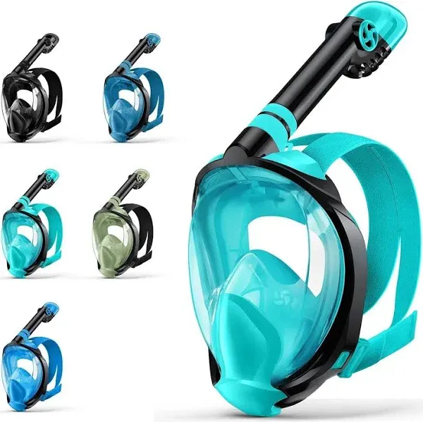 Full Face Snorkel Mask, Snorkeling Gear for Adults Diving Mask Anti Fog Premium Innovative Safety Breathing System, 180 Panoramic Foldable Anti Leak Swimming Mask with Detachable Camera Mount