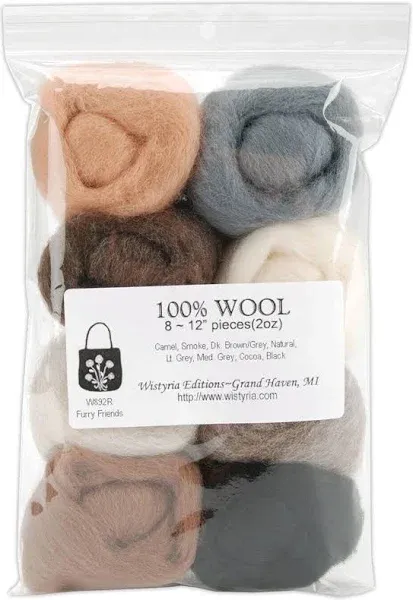 Wistyria Editions Wool Roving 12 inch .25oz 8/Pkg-Furry Friends