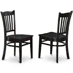 East West Furniture Groton Dining Chair with Wood Seat in Black Finish, Set of 2