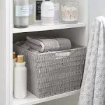 Simplify Large Rattan Storage Tote Basket, Grey