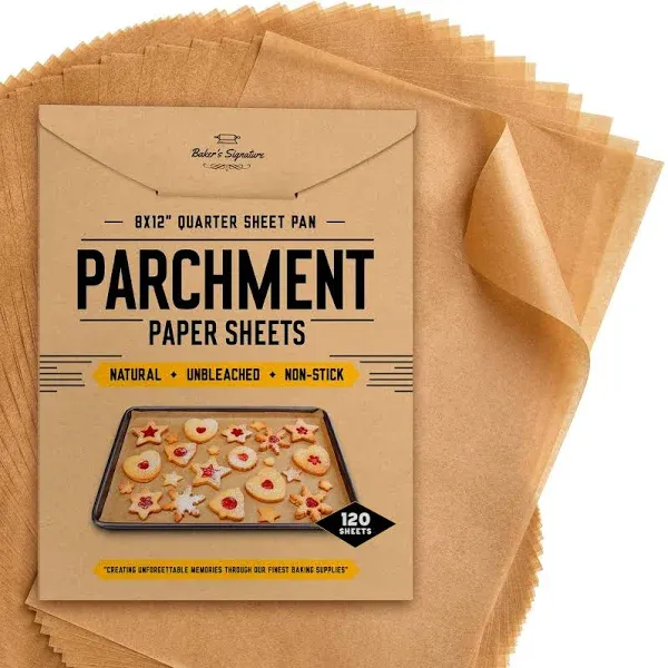 Quarter Sheet Pans 8x12 inch Pack of 120 Parchment Paper Baking Sheets by Baker’s Signature | Precut Silicone Coated & Unbleached – Will Not Curl or