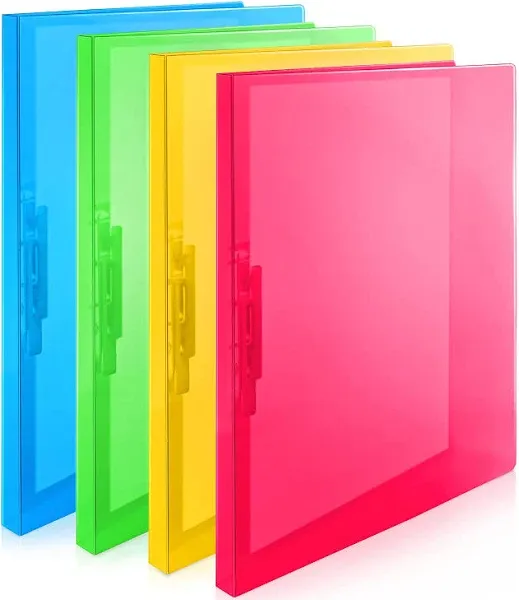 CRANBURY Punchless Clamp Binder Folder (4 Pack, Assorted) - 8.5x11 Clear Binder with Metal Clip, Poly Covers, Ringless Binder Holds 100 Letter Size Pages, Documents, Punchless Binder for Work or Home