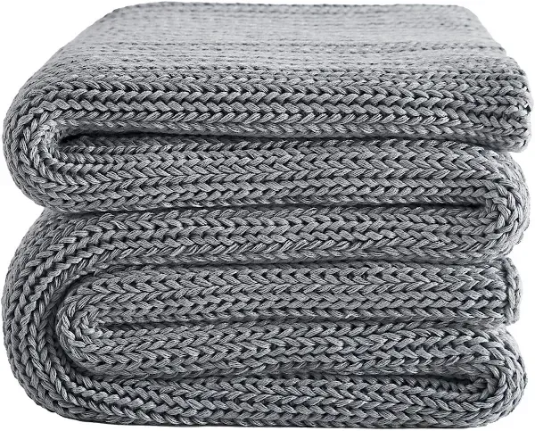 L'AGRATY Knitted Weighted Blanket - 48"x72" 12lbs Cooling Chunky Knit Heavy Blanket for Adults Braided Crochet Throw Thick Cable Yarn Knit Decorative Blanket No Beads Evenly Weighted Machine Washable