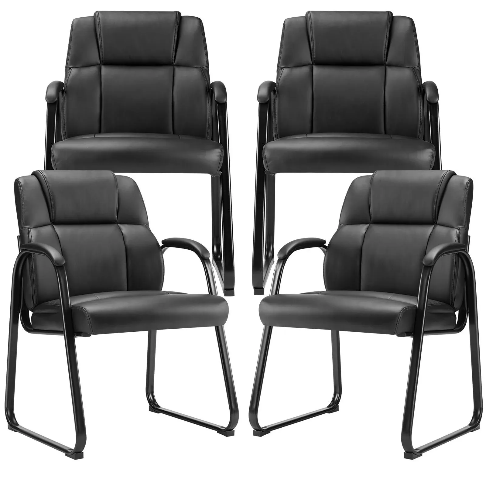 Sweetcrispy Waiting Room Chairs Set of 4, Leather Stationary Office Guest Chair No Wheels, Comfy Padded Arms and Seld Base, for Reception Area Conference Room Lobby Home Computer Desk Bedroom Elderly