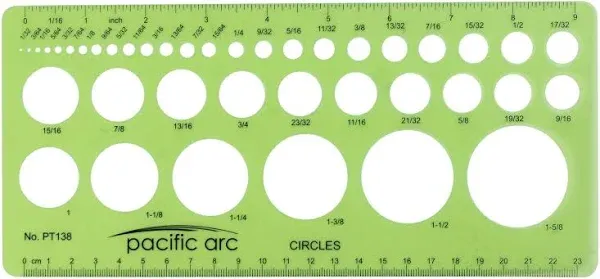 Pacific Arc Circles Template Guide, 40 Perfect Circles from 1/32 to 1 5/8 inch with Inch and Metric Graduations