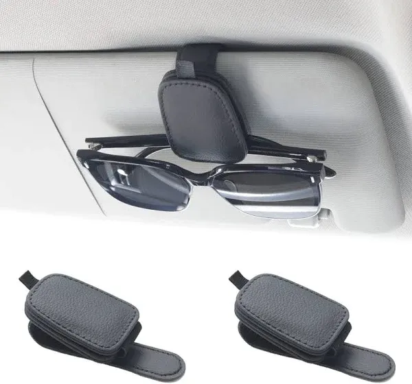 Yuoyar 2 Packs Sunglasses Holders for Car Visor Magnetic Leather Sunglasses Holder and Ticket Card Clip