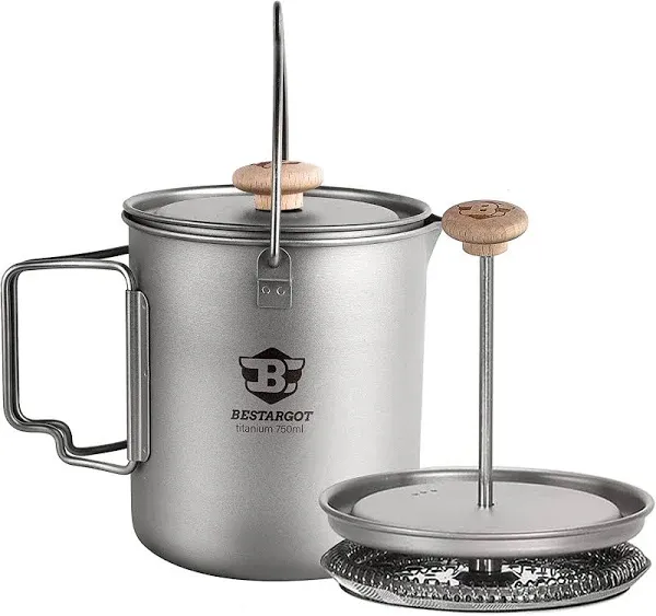 Camping Titanium Pot, French Press Coffee Maker, Camp Cooking Pot with Light