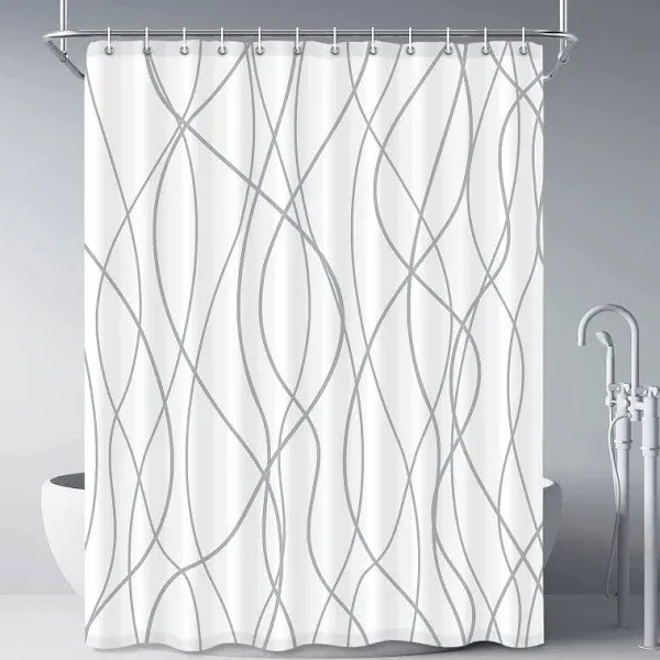 Ivy Bronx Grey and White Striped Fabric Shower Curtain