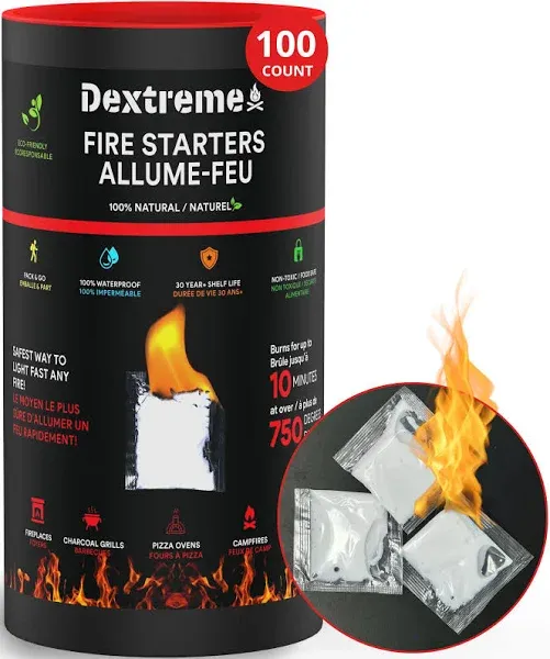 Dextreme Quick Instant Fire Starter 100Pcs Waterproof All-Purpose Indoor & Outdoor Firestarter