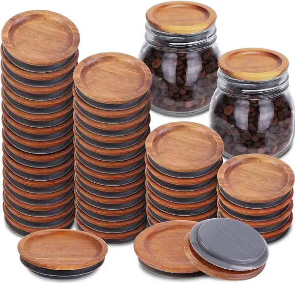 AFOROEOA 6Pack Regular Mouth Mason Jar Lids Acacia Wooden Storage Canning Jar Lids Ball Jars Wooden Lids with Airtight Silicone Seal