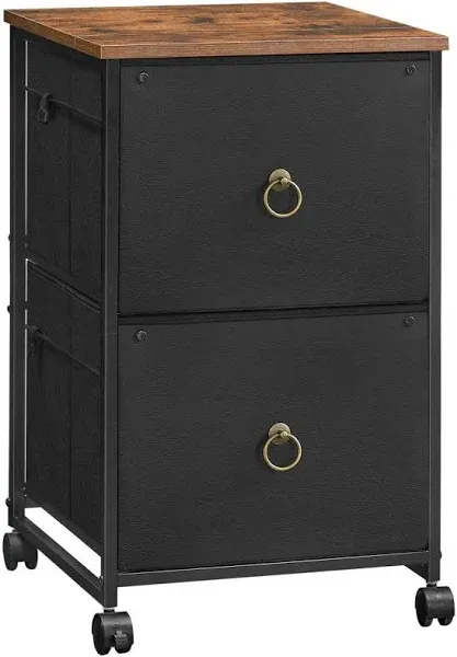  2 Drawer Mobile File Cabinet, Rolling Printer Stand, Black + Rustic Brown