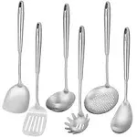 Standcn 304 Stainless Steel Kitchen Utensils Set, 6 Pcs Metal Professional Cooking Spoons, Kitchen Tools - Wok Spatula, Ladle, Skimme