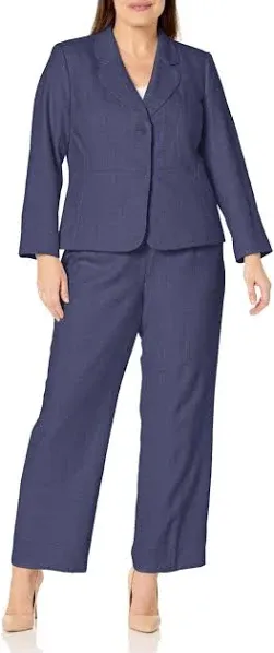 Le Suit Women's Plus Size 2 Button Herringbone Jacket & Side Zip Pant