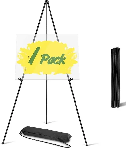 PUJIANG Easel Stand for Signs,63" Easels for Displaying Pictures, Display Easels for Wedding Sign Poster, Metal Floor Standing Easel,Folding Art Easel for Painting, Welcome Sign Stand with Case