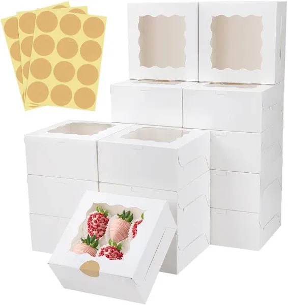 Colovis 30 Pcs White Bakery Boxes with Window 6 X 6 X 3 Inches White Paperboa...